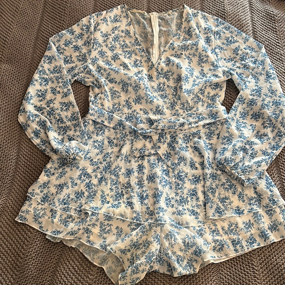 Floral blue and white romper